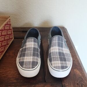 Vans Slip-On Plaid Sneakers - Gray & White